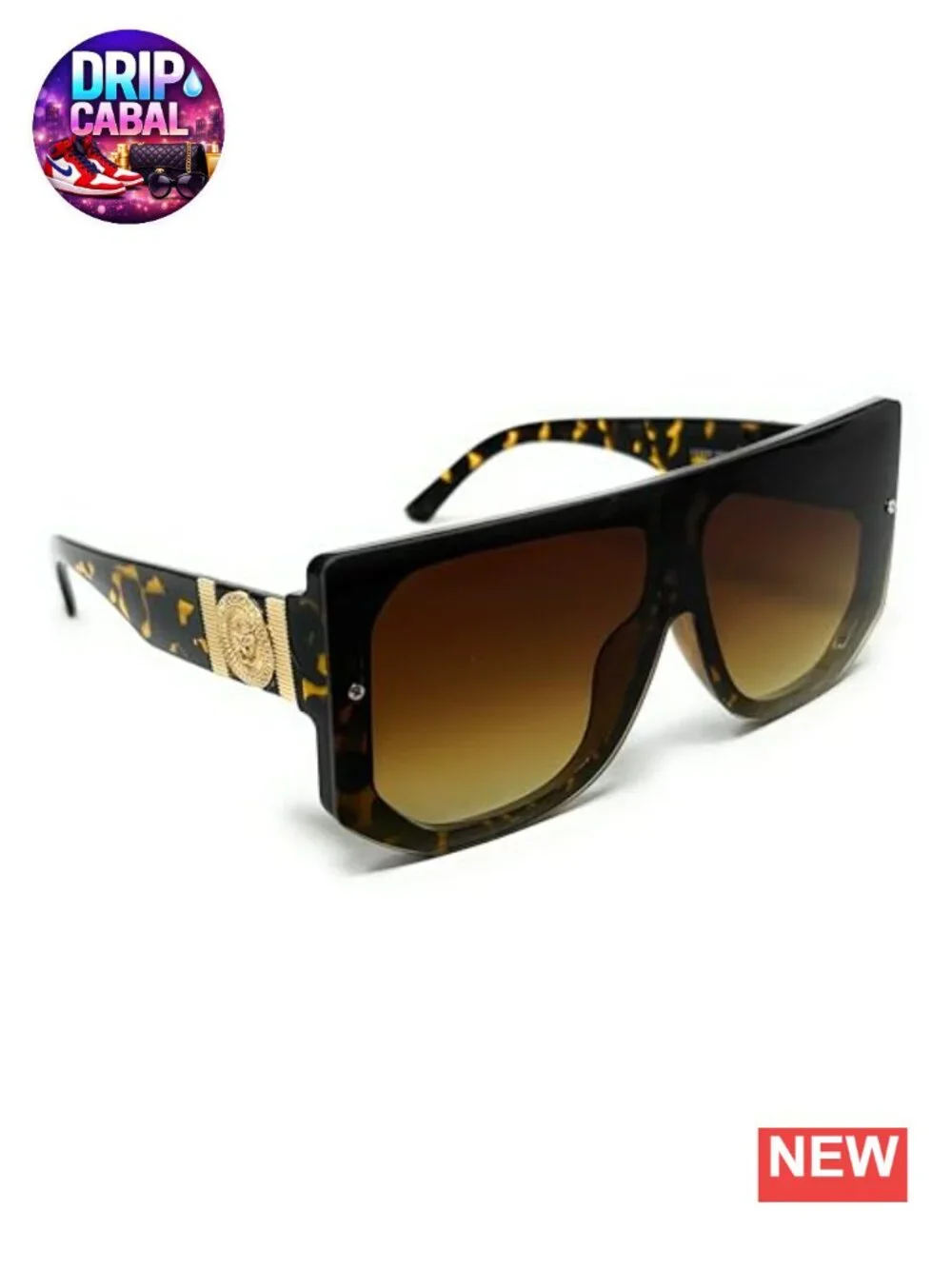 Oversized Square Sunglasses Gold Temple Accent UV Protection